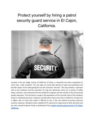 Protect yourself by hiring a patrol security guard service in El Cajon, California