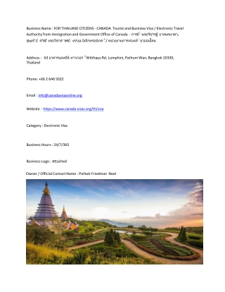 FOR THAILAND CITIZENS - CANADA  Tourist and Business Visa / Electronic Travel Au