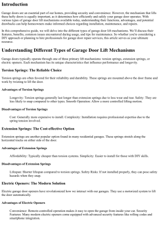Understanding Different Types of Garage Door Lift Mechanisms