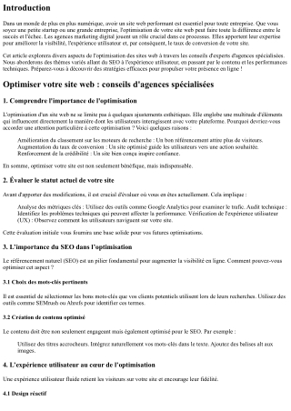 Optimiser votre site web : conseils d'agences spécialisées