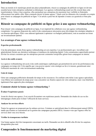 Réussir sa campagne de publicité en ligne grâce à une agence webmarketing