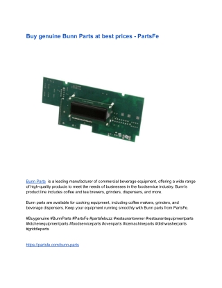 Buy genuine Bunn Parts at best prices - PartsFe
