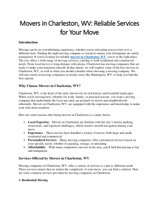 Movers in Charleston, WV: Reliable Services for Your Move