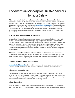Locksmiths in Minneapolis: Trusted Services for Your Safety