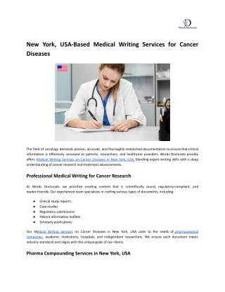 New York, USA-Based Medical Writing Services for Cancer Diseases