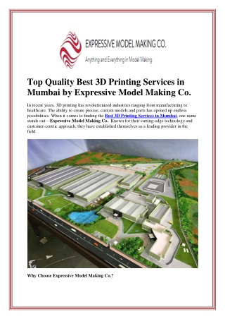 Top Quality Best 3D Printing Services in Mumbai by Expressive Model Making Co.