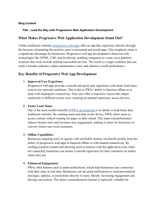 Lead the Way with Progressive Web Application Development