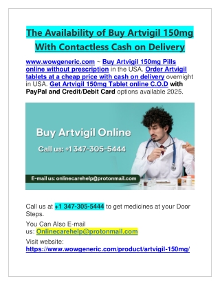 The Availability of Buy Artvigil 150mg With Contactless Cash on Delivery