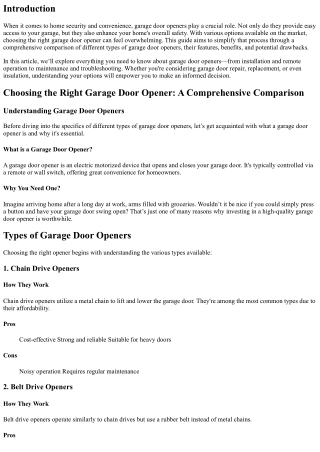 Choosing the Right Garage Door Opener: A Comprehensive Comparison