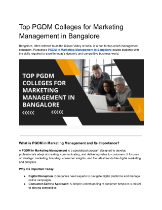 Top PGDM Colleges for Marketing Management in Bangalore