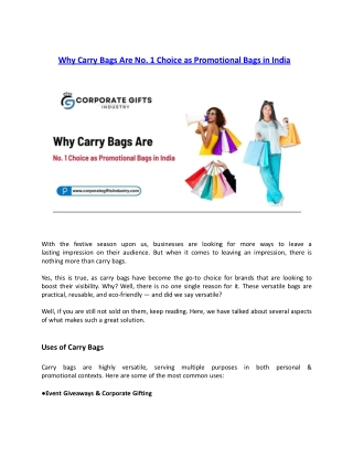 Why Carry Bags are No. 1 Choice as Promotional Bags in India