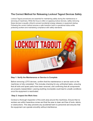 The Correct Method for Releasing Lockout Tagout Devices Safely