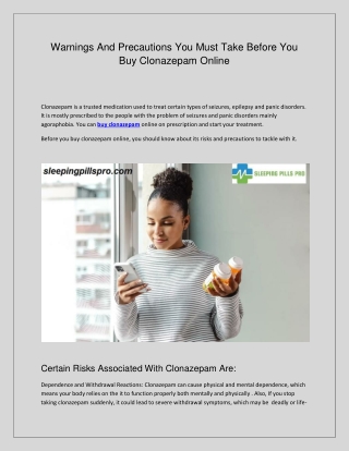 Warnings and precautions you must take before you Buy clonazepam online