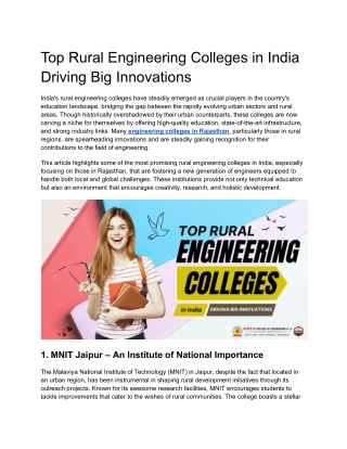 Top Rural Engineering Colleges in India Driving Big Innovations