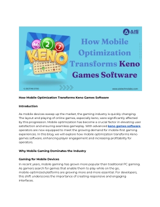 How Mobile Optimization Transforms Keno Games Software