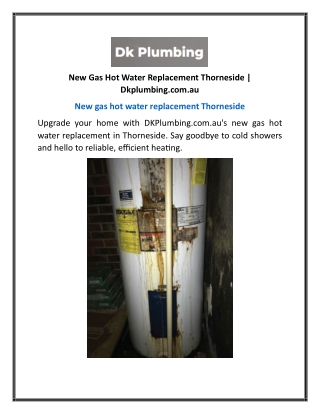 New Gas Hot Water Replacement Thorneside | Dkplumbing.com.au