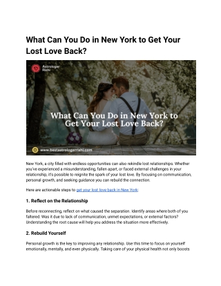 What Can You Do in New York to Get Your Lost Love Back