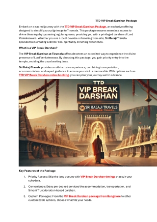 TTD VIP Break Darshan Package