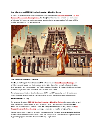 Infant Darshan and TTD NRI Darshan Procedure & Booking Online
