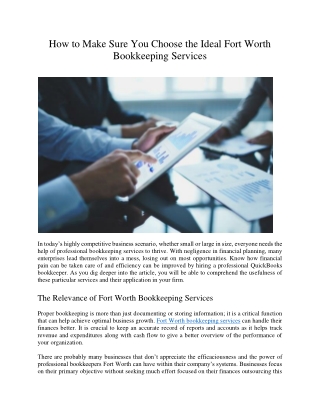 How to Make Sure You Choose the Ideal Fort Worth Bookkeeping Services