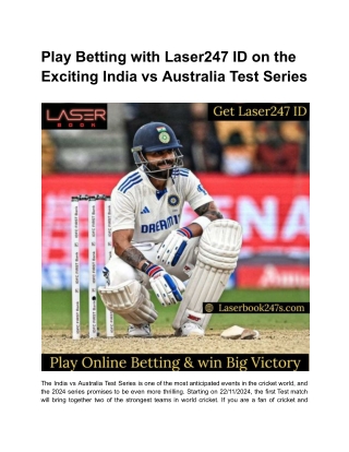 Play Betting with Laser247 ID on the Exciting India vs Australia Test Series