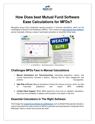 How Does best Mutual Fund Software Ease Calculations for MFDs