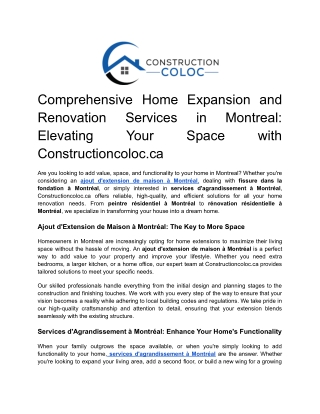 Comprehensive Home Expansion and Renovation Services in Montreal_ Elevating Your Space with Constructioncoloc.ca