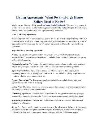 Listing Agreements: What Do Pittsburgh House Sellers Need to Know?