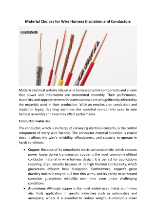 Material Choices For Wire Harness Insulation And Conductors