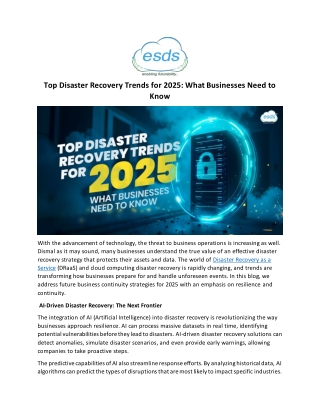 Top Disaster Recovery Trends for 2025 What Businesses Need to Know