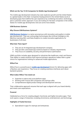 Which are the Top 10 US Companies for Mobile App Development