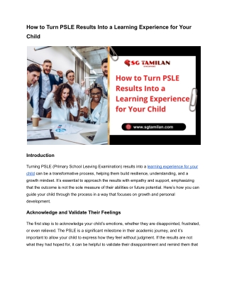 How to Turn PSLE Results Into a Learning Experience for Your Child