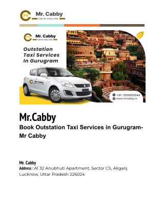 Book Outstation Taxi Services in Gurugram- Mr Cabby