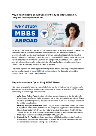Why Indian Students Should Consider Studying MBBS Abroad: By DoctorBano