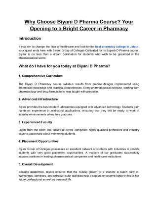 Transform Your Ambitions into Success with Biyani D Pharma