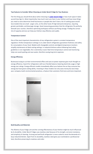 Top Features to Consider When Choosing an Under Bench Fridge for Your Business