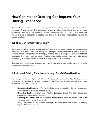 How Car Interior Detailing Can Improve Your Driving Experience