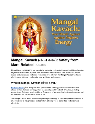 Mangal Kavach (मंगल कवच): Your Shield Against Negative Energy