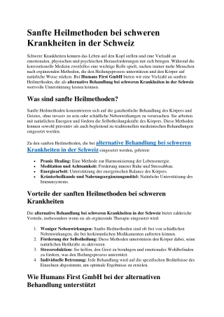 Sanfte Heilmethoden bei schweren Krankheiten in der Schweiz