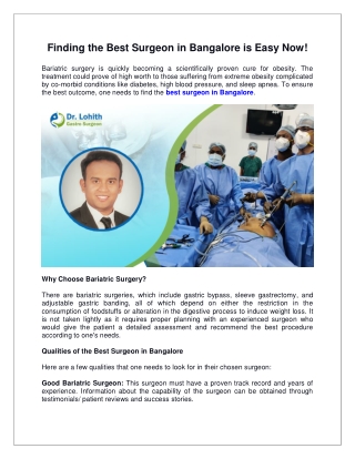 Finding the Best Surgeon in Bangalore is Easy Now!