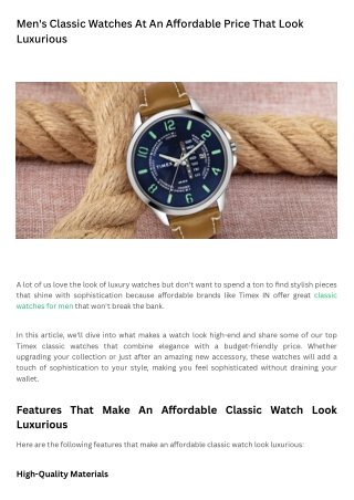 Men's Classic Watches At An Affordable Price That Look Luxurious