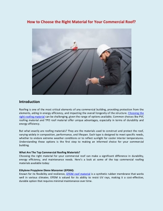 How to Choose the Right Material for Your Commercial Roof