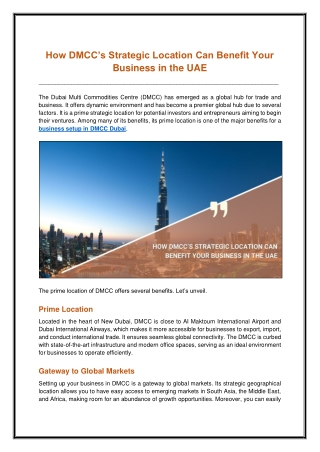 How DMCC’s Strategic Location Can Benefit Your Business in the UAE