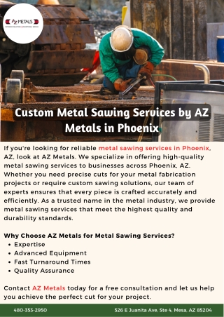 Custom Metal Sawing Services by AZ Metals in Phoenix