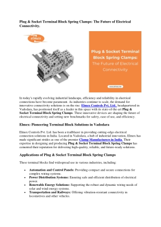 Plug & Socket Terminal Block Spring Clamps: The Future of Electrical Connectivit