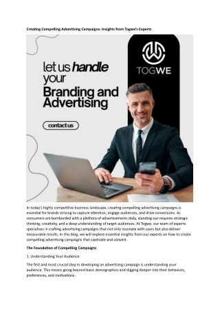 Creating Compelling Advertising Campaigns Insights from Togwe's Experts