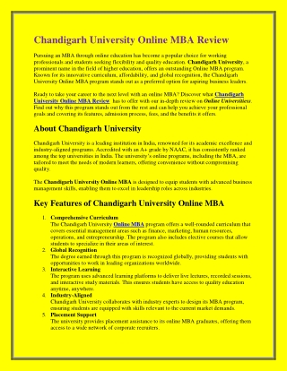 Chandigarh University Online MBA Review