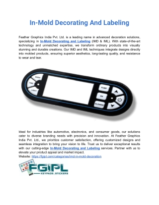 In-Mold Decorating And Labeling
