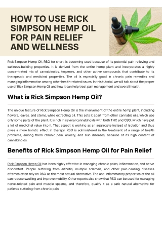 How to Use Rick Simpson Hemp Oil for Pain Relief and Wellness