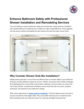 Enhance Bathroom Safety with Professional Shower Installation and Remodeling Services
